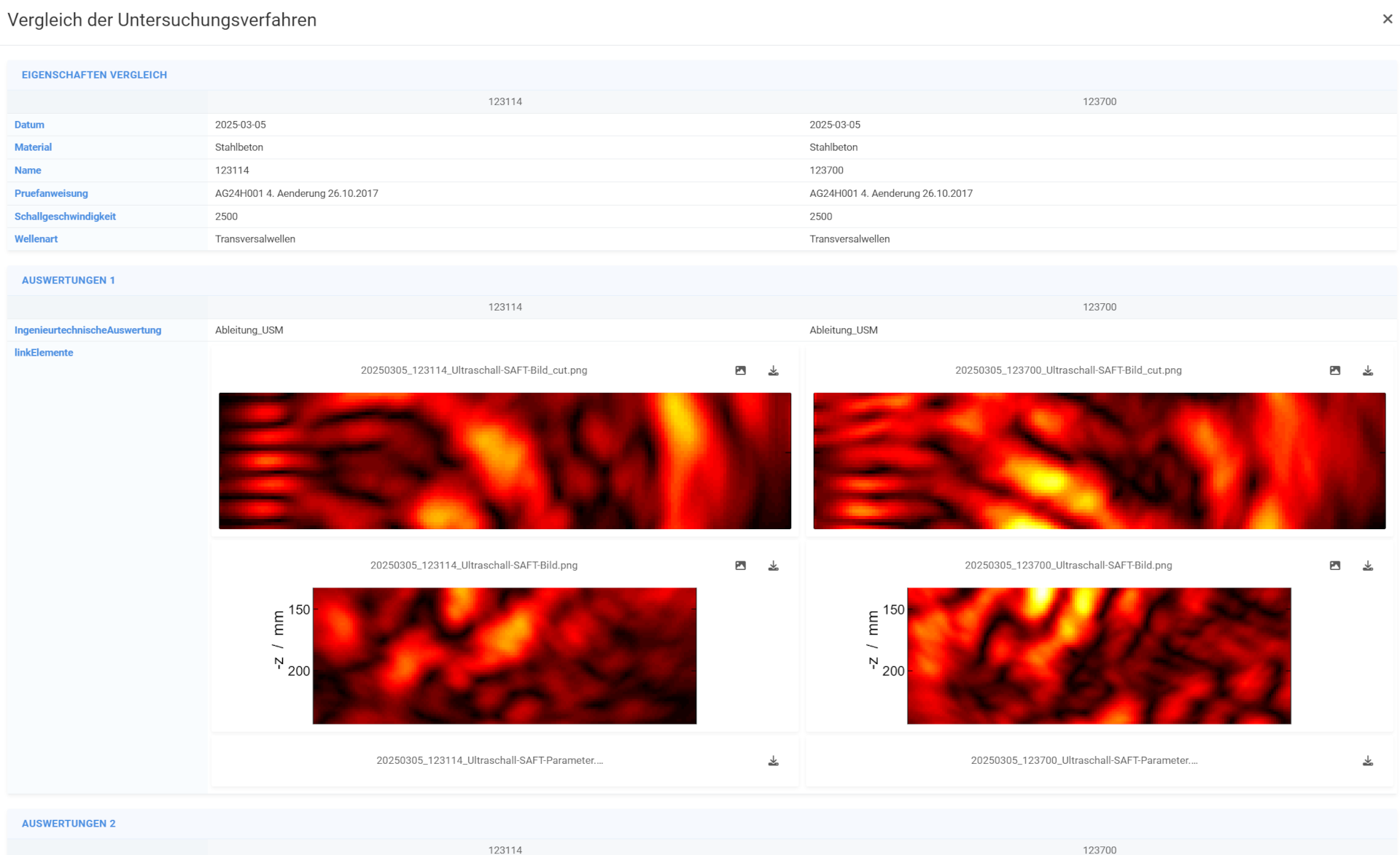 Vergleich zweier Ultraschallmessungen openlab - comparison example